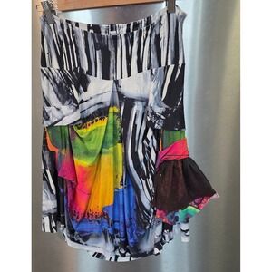 Aimee G Women Small Skirt Multicolor Abstract Art Asymmetrical Drape Pocket